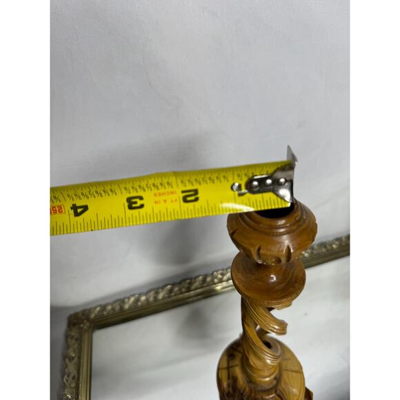 Vintage Hand Carved Olive Wood Open Spiral Candlesticks Candle Holders - Picture 8 of 9